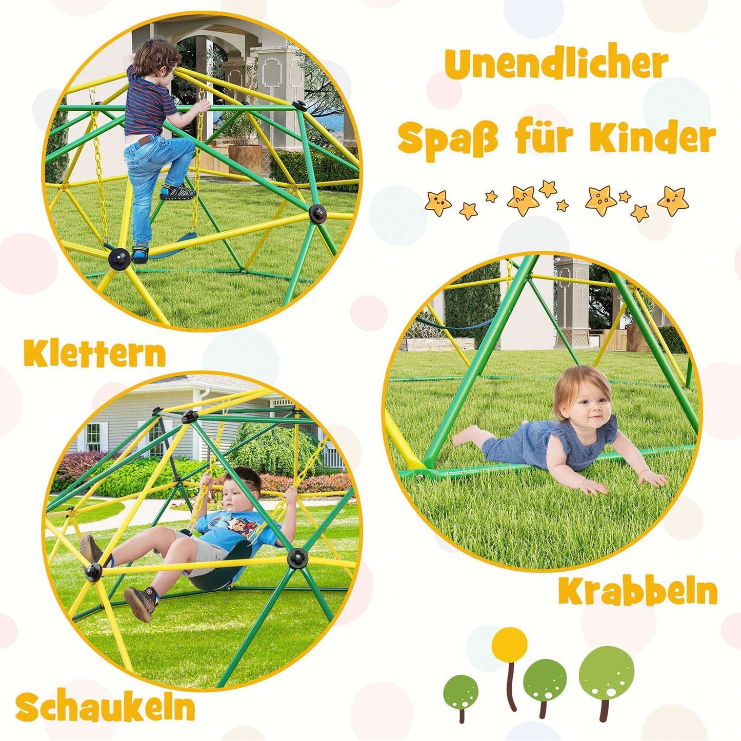Children's Climbing Dome with Swing, 305cm, Green/Yellow