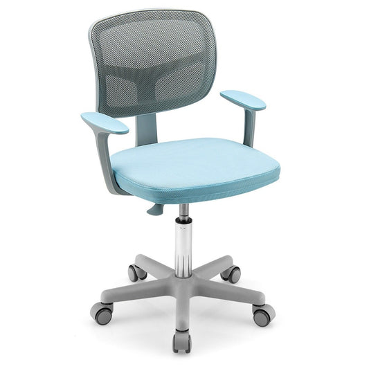 Children's Computer Chair with Adjustable Height & Self-Locking Wheels 54 x 54 x 80 - 91.5 cm Blue + Gray