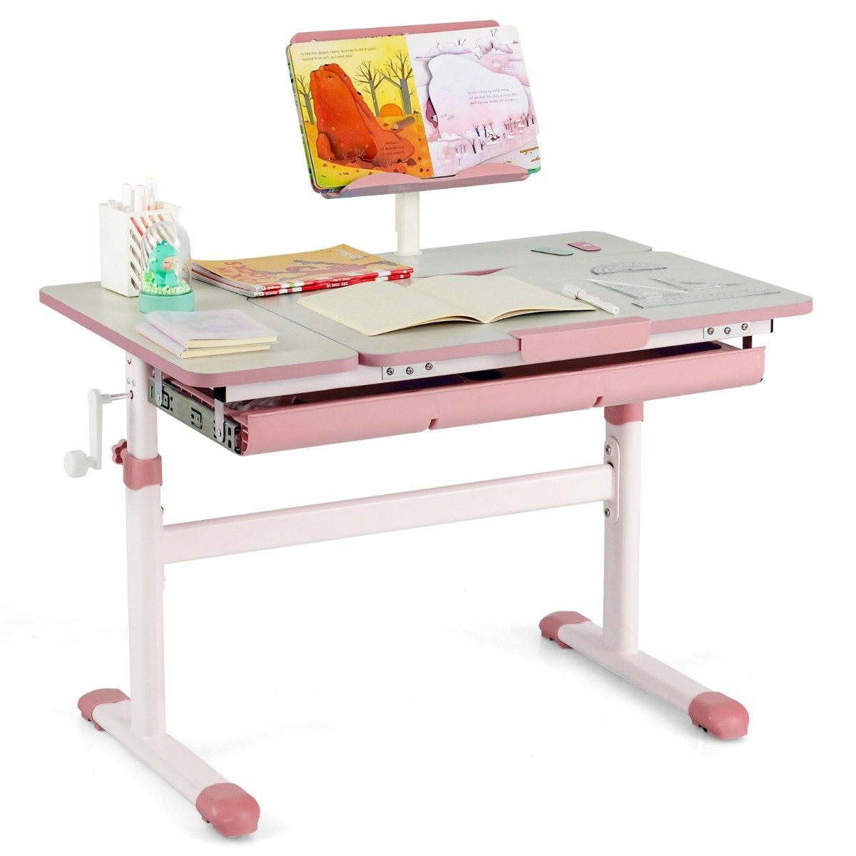 Children's Desk 51-73cm Height Adjustable Student Desk with Tiltable Table Top (Pink Table)