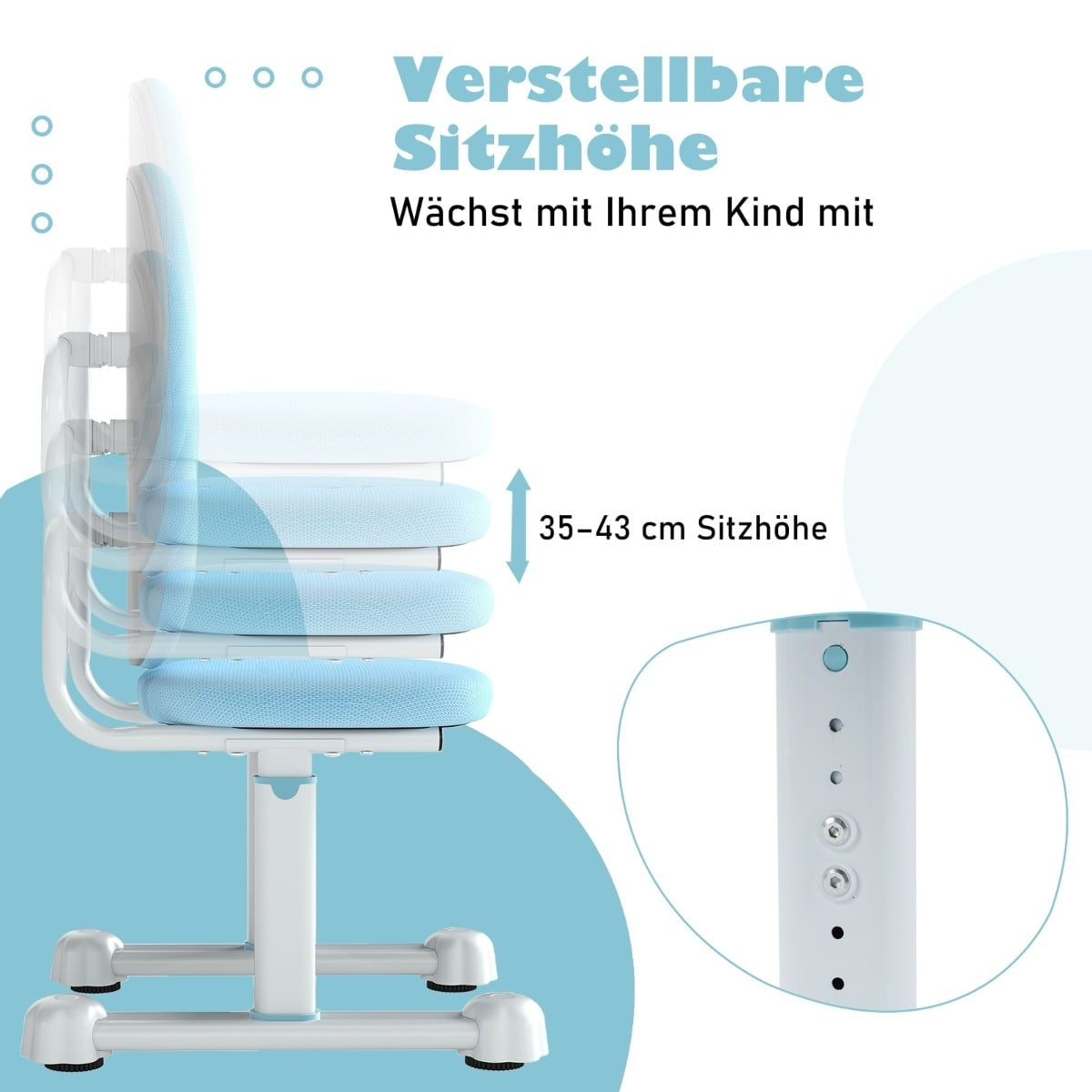 Children's Desk Chair, Adjustable Height, Ergonomic Backrest
