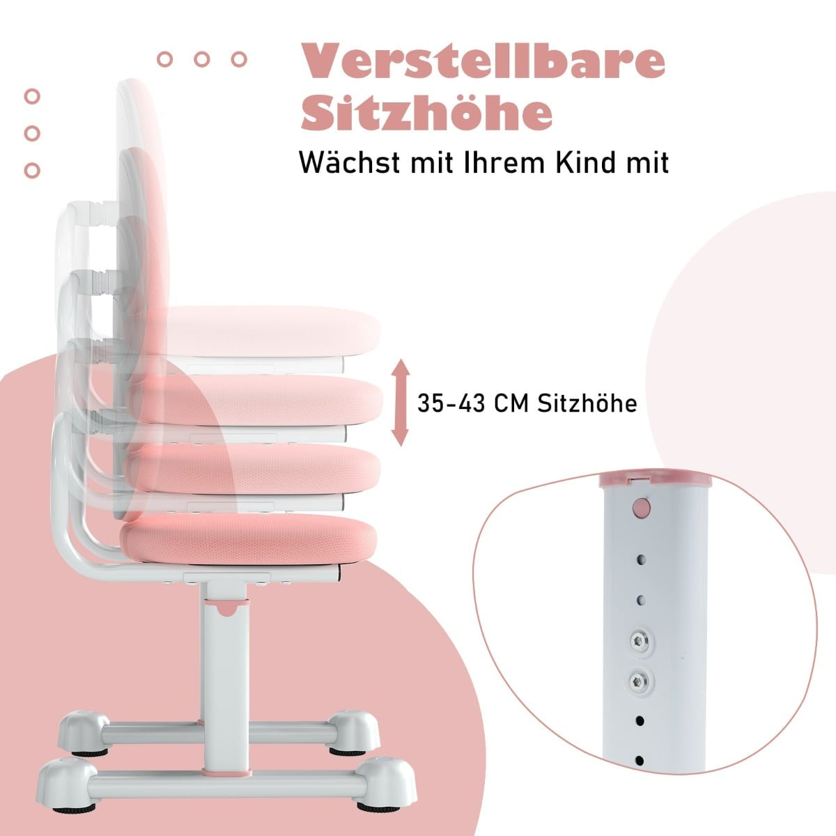 Children's Desk Chair, Adjustable Height, Pink