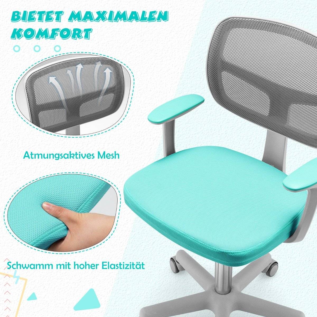 Children's Desk Chair Children's Computer Chair with Adjustable Height Turquoise