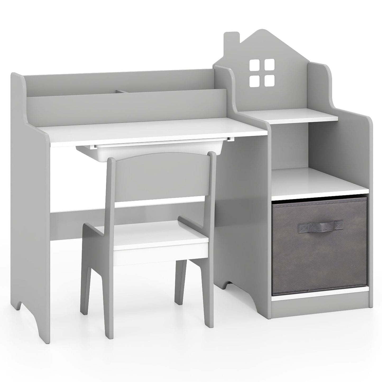 Children's Desk & Chair Set with Storage, Gray