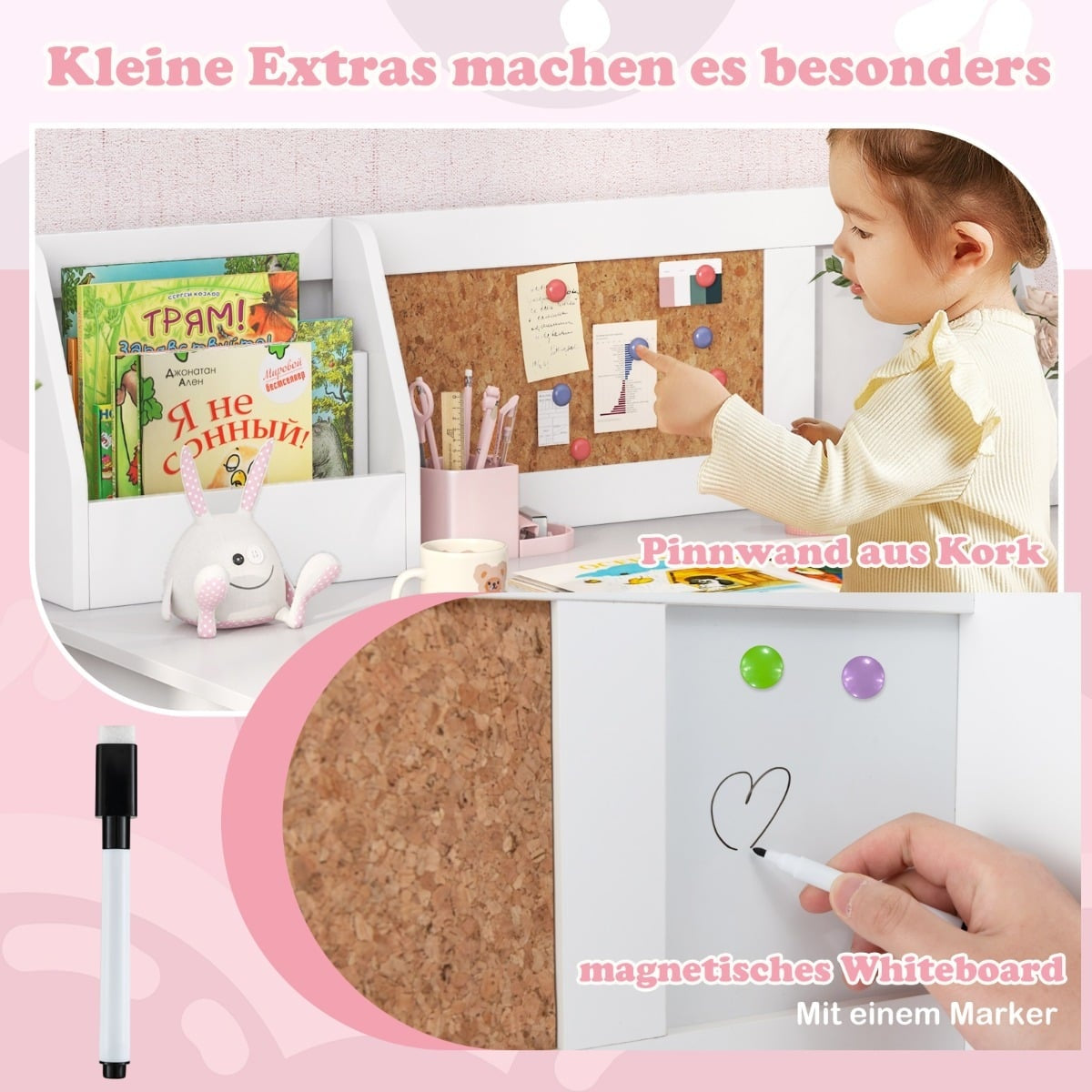 Children's Desk Set with Chair, Corkboard & Storage