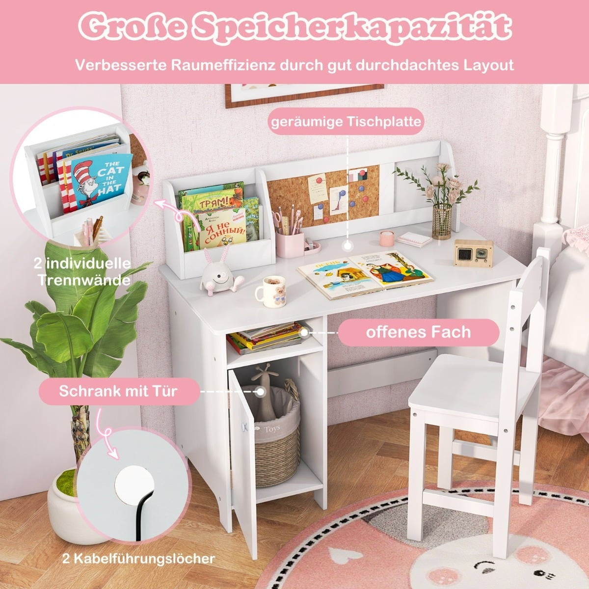 Children's Desk Set with Chair, Corkboard & Storage