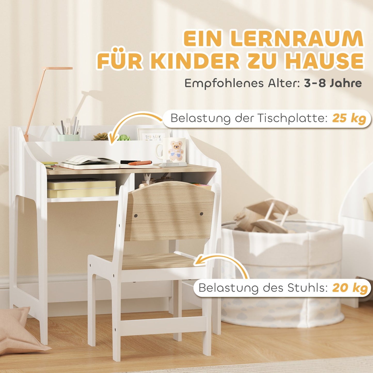 Children's Desk and Chair Set, Ergonomic, Ages 3-8