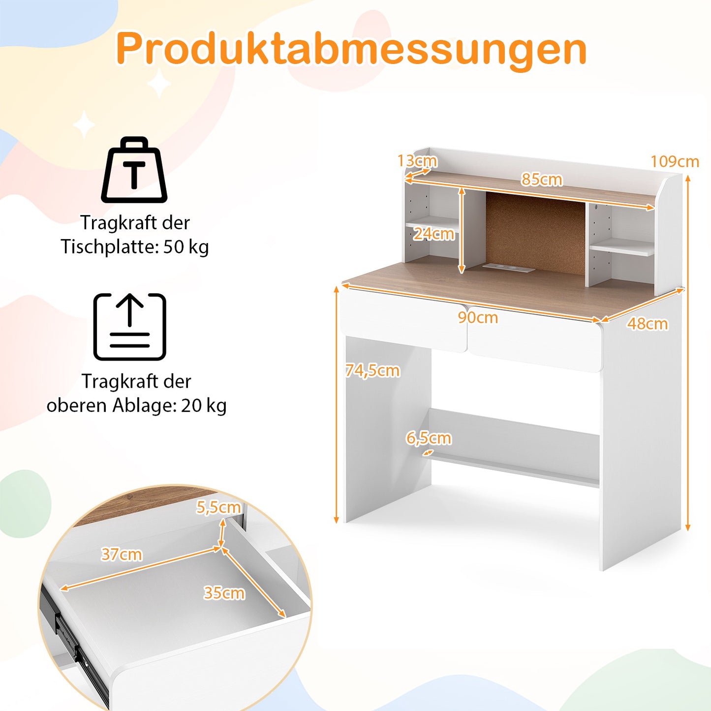 Children's Desk with Cork Board and Charging Station