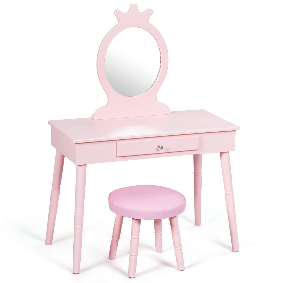 Children's Dressing Table Set with Stool & Removable Mirror Makeup Table Pink