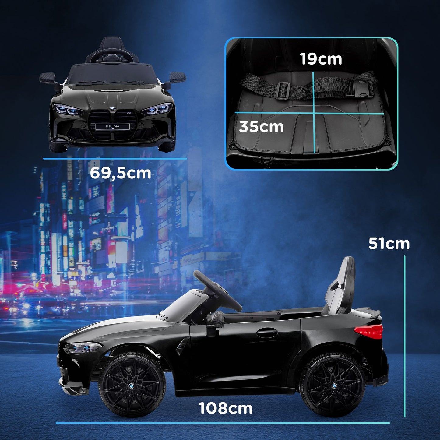 Electric ride-on car for children with remote control, MP3, LED
