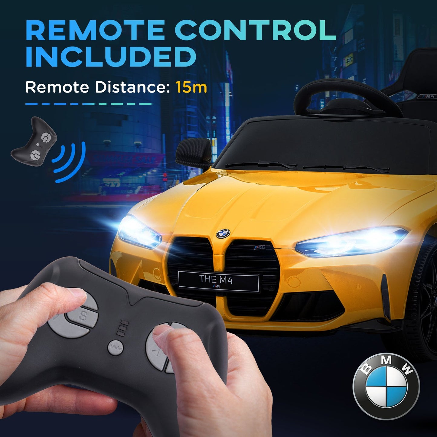 Electric car for children with remote control, MP3 & USB, yellow