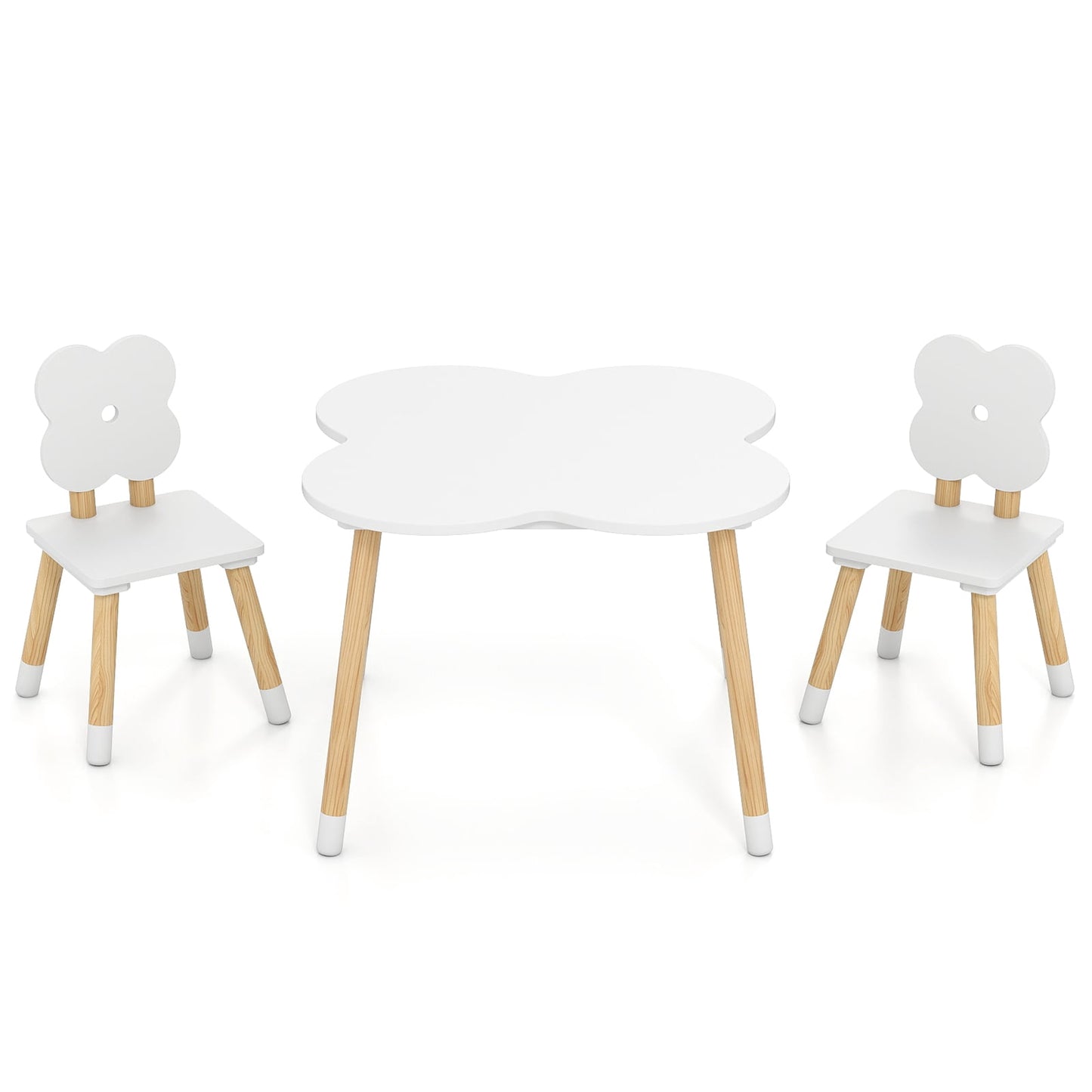 Children's Flower-Shaped Table Set with 2 Chairs, White