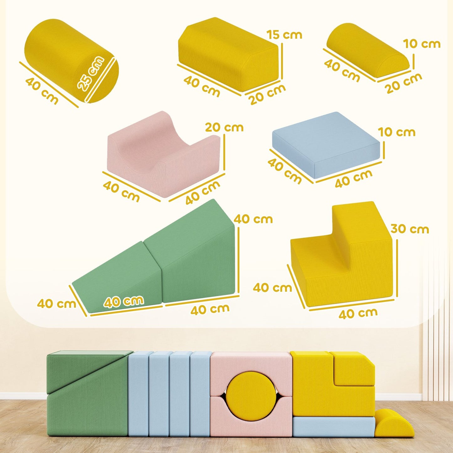 Children's Foam Block Set, 12-Piece, Washable Corduroy