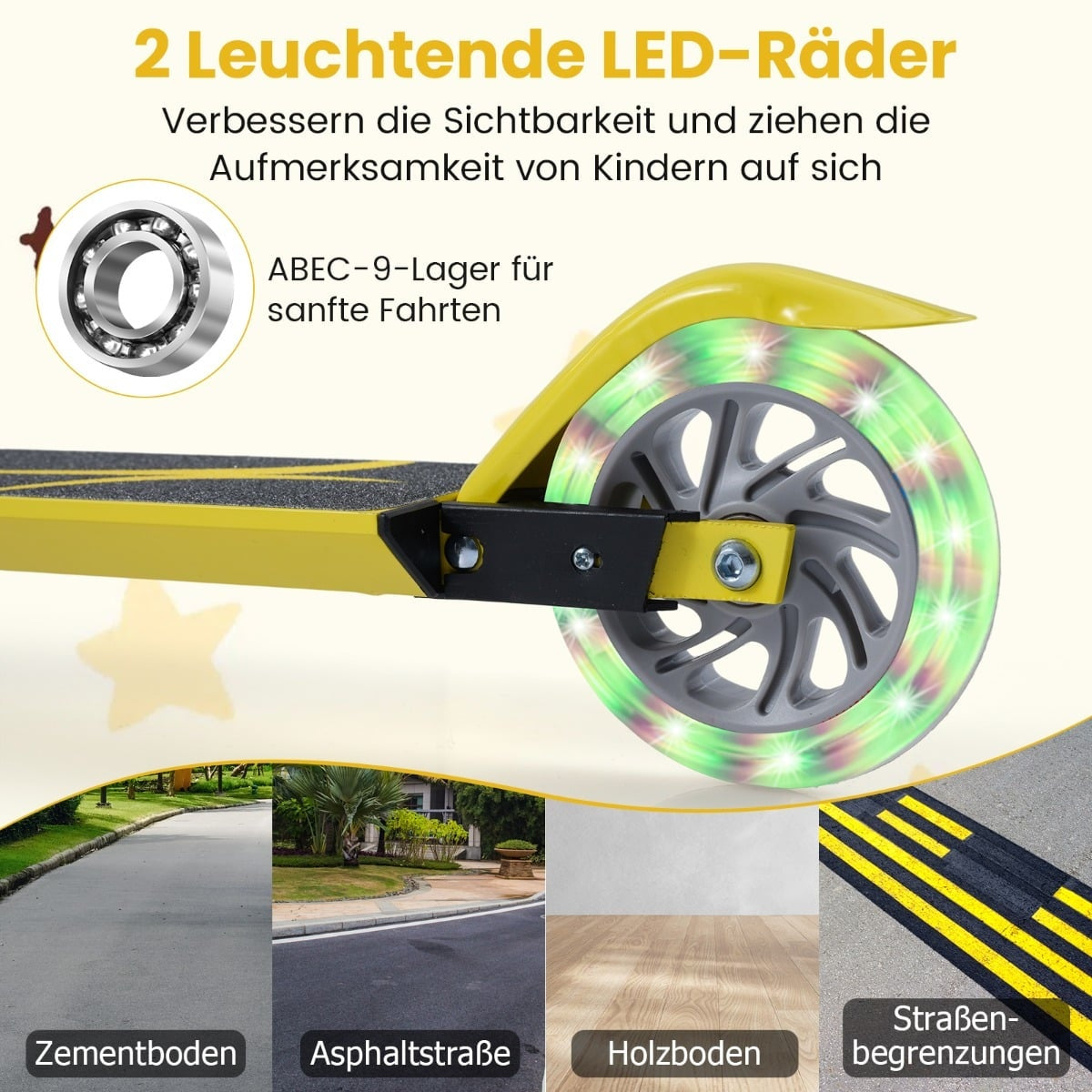 Children's Foldable Scooter, Adjustable Height, Yellow