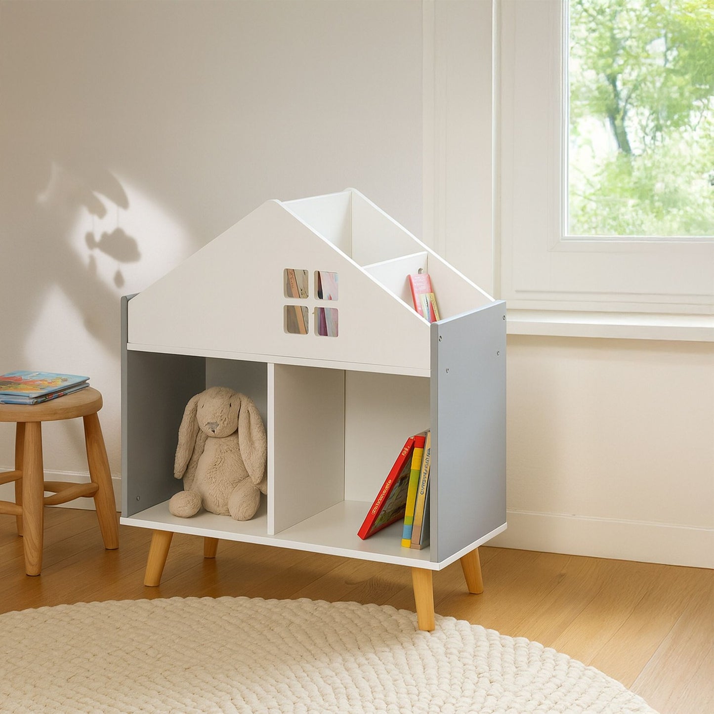 Children's House-Shaped Shelf, MDF and Pine Wood
