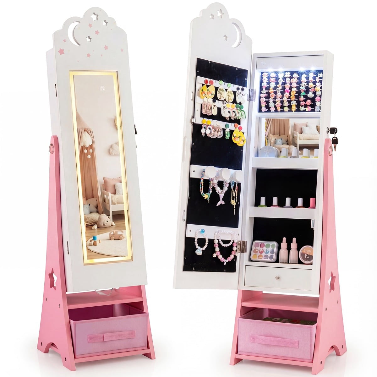 Children's Jewelry Cabinet with Mirror & LED Lights