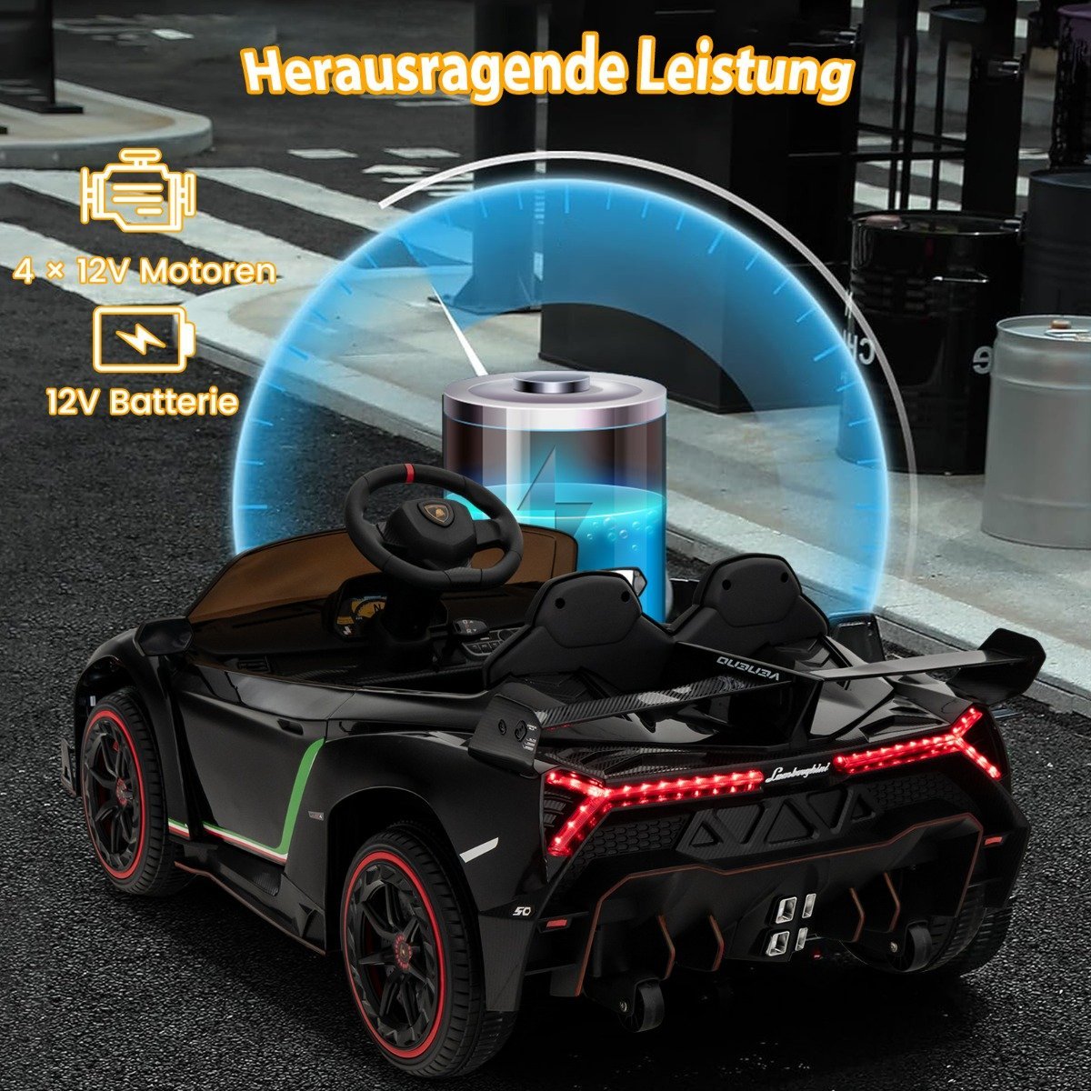 Children's Lamborghini electric car with remote control & LED headlights & horn & music black