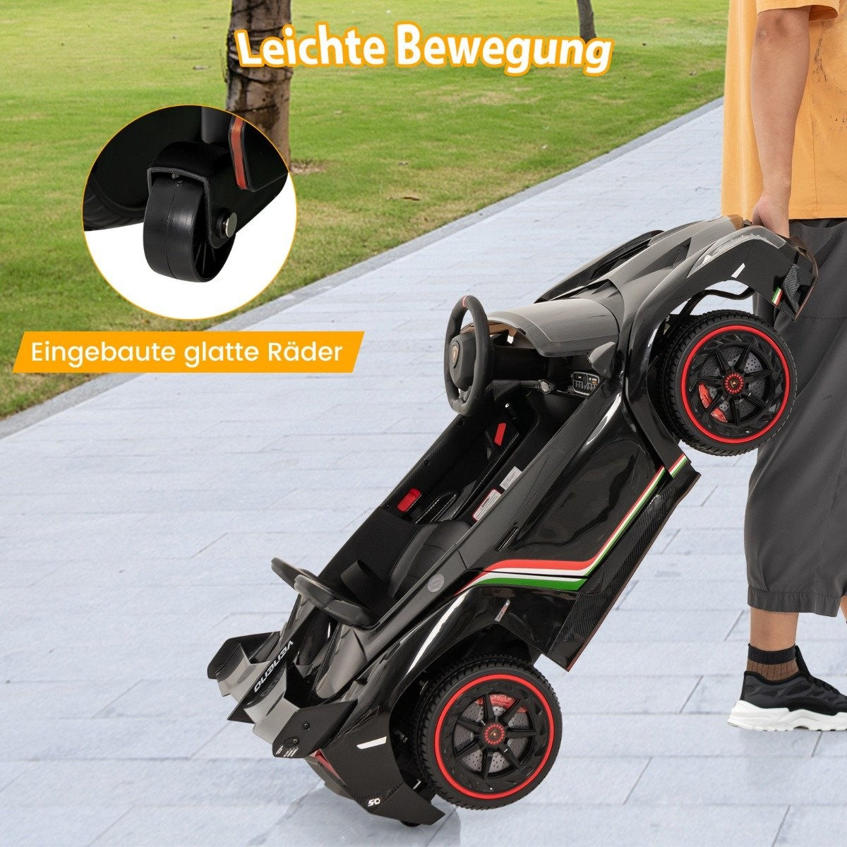 Children's Lamborghini electric car with remote control & LED headlights & horn & music black