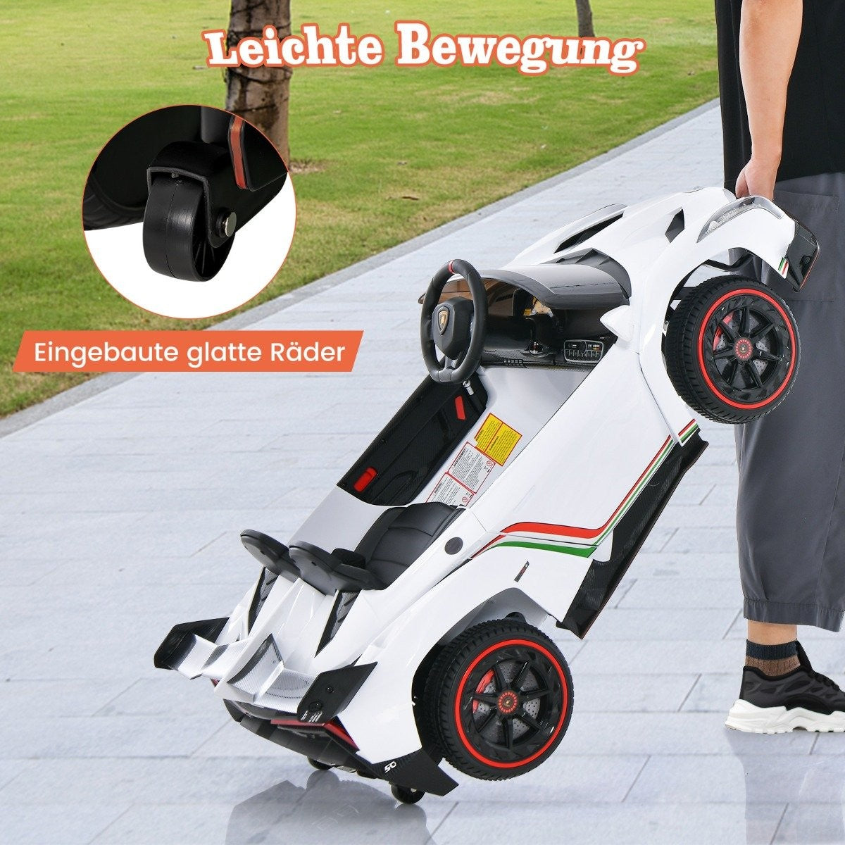 Children's Lamborghini electric car with remote control & LED headlights & horn & music white