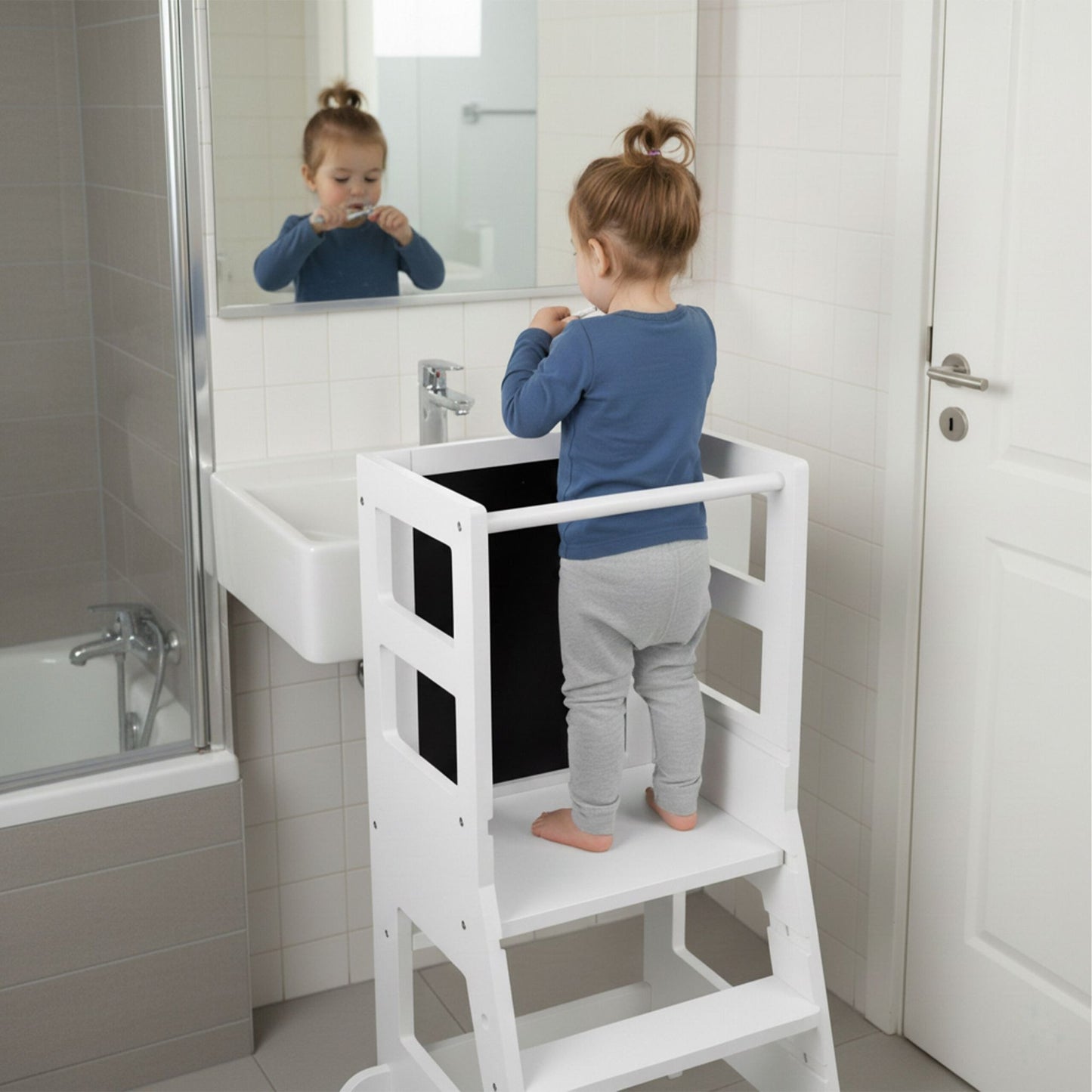 Children's Learning Tower with Chalkboard and Safety Bar