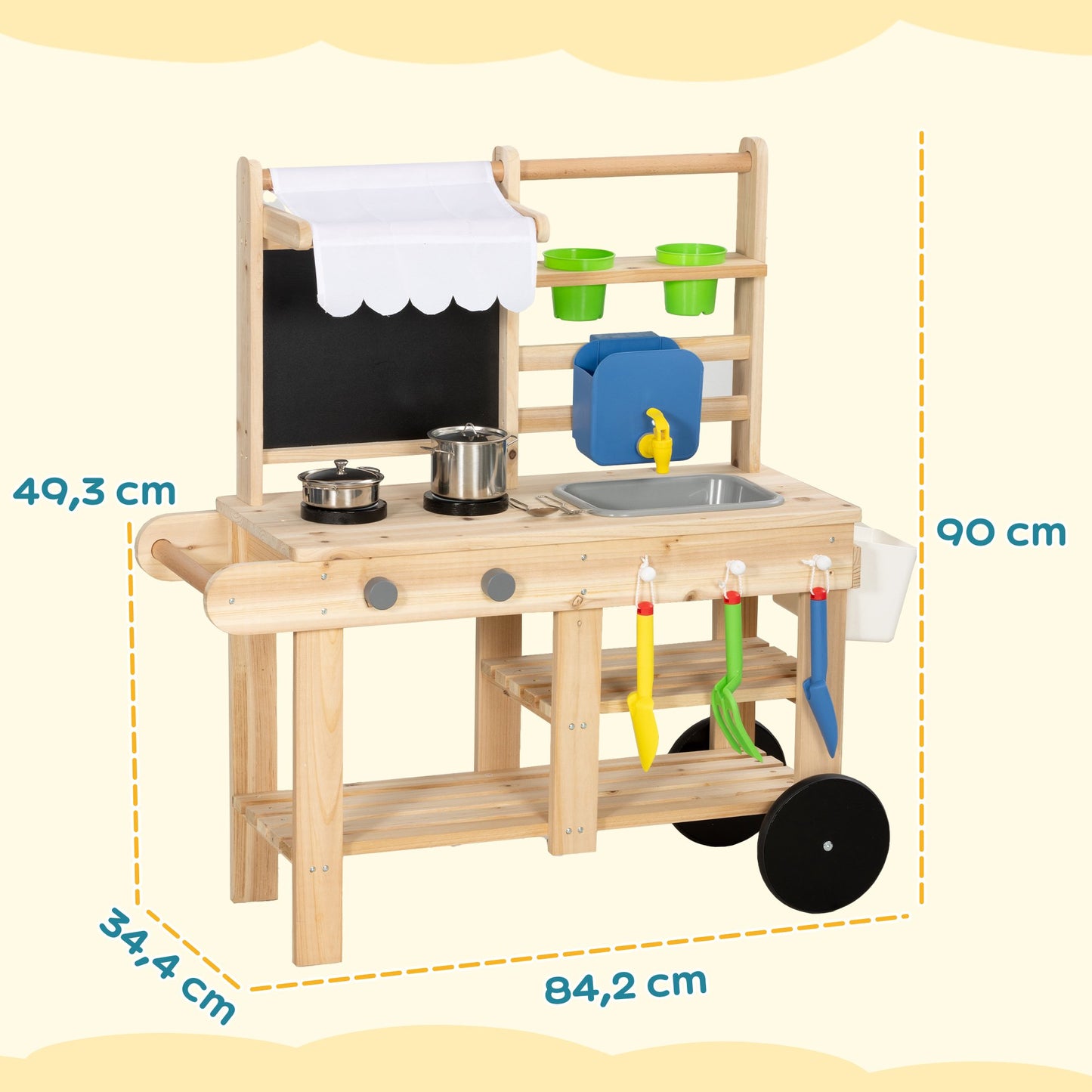 Children's Outdoor Wooden Play Kitchen with Water Faucet