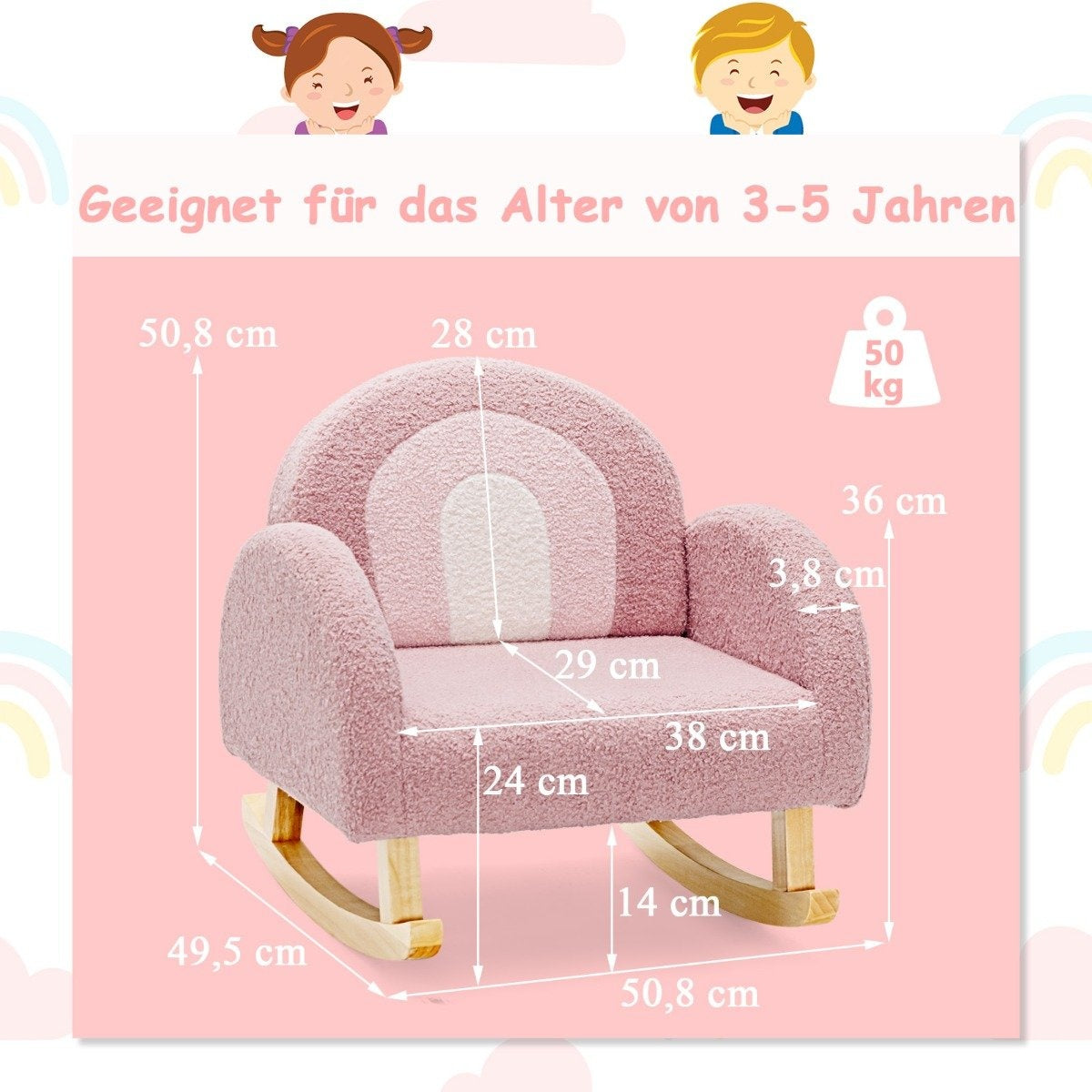 Children's Padded Rocking Chair with Solid Wood Legs Pink