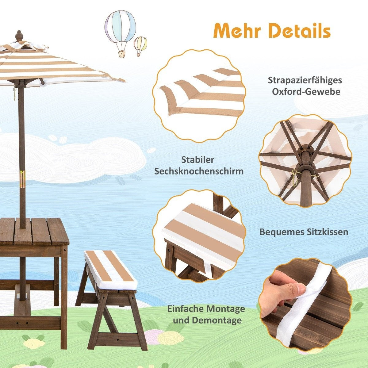 Children's Picnic Table Set with Umbrella & Benches