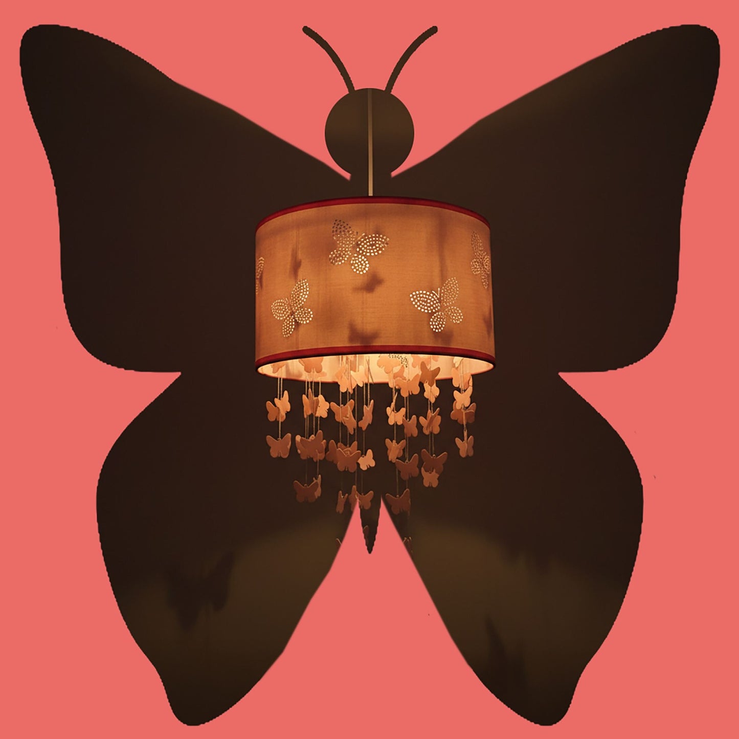 Children's Pink Butterfly Pendant Lamp with Mobile
