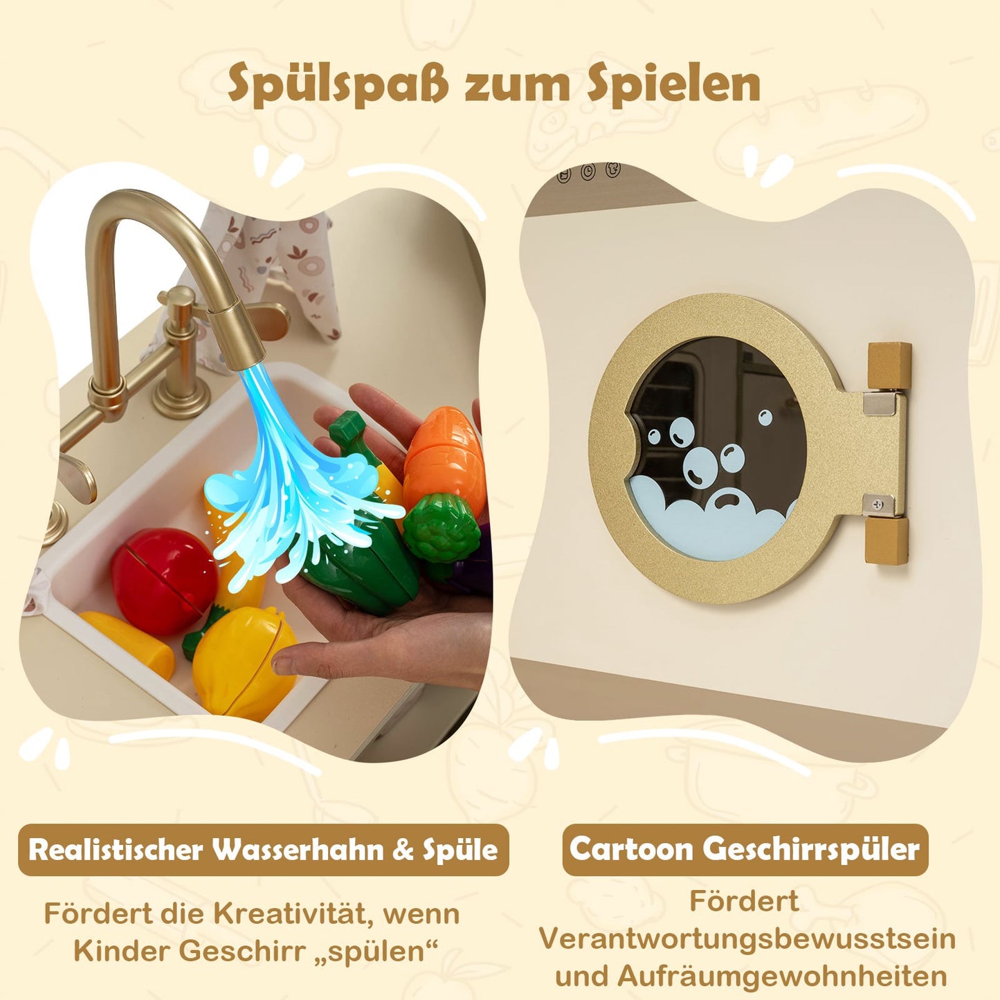 Children's Play Kitchen Set with Faucet & Dishwasher