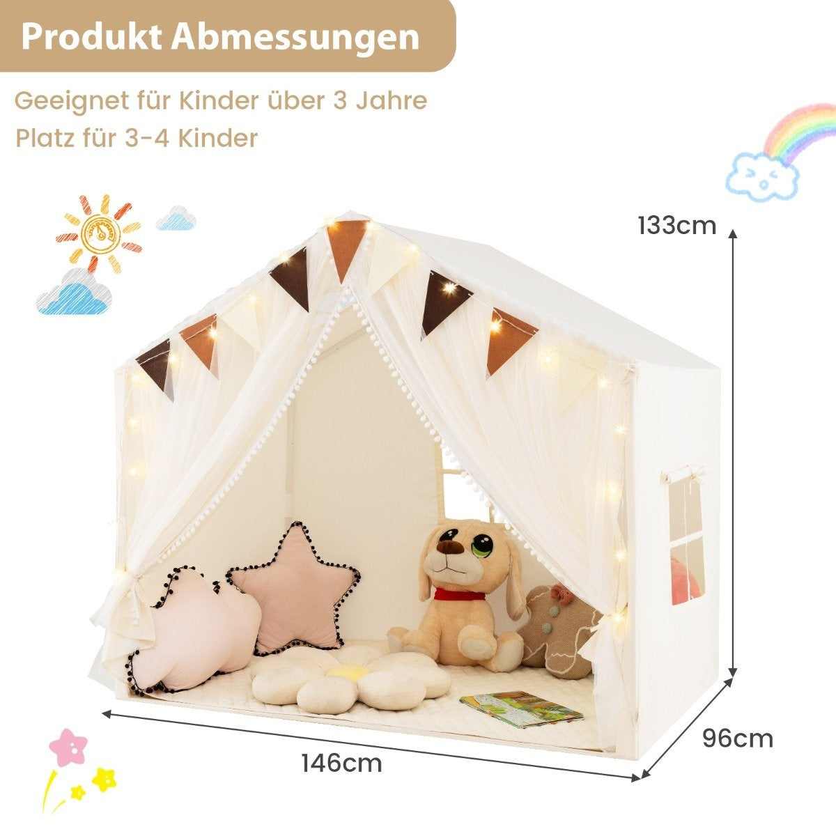 Children's Play Tent with Curtains & Star Lights