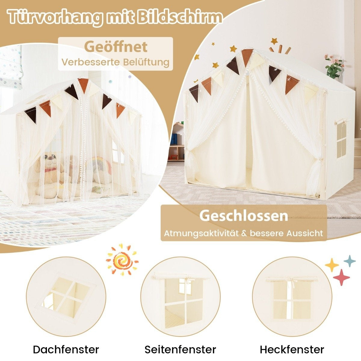 Children's Play Tent with Curtains & Star Lights