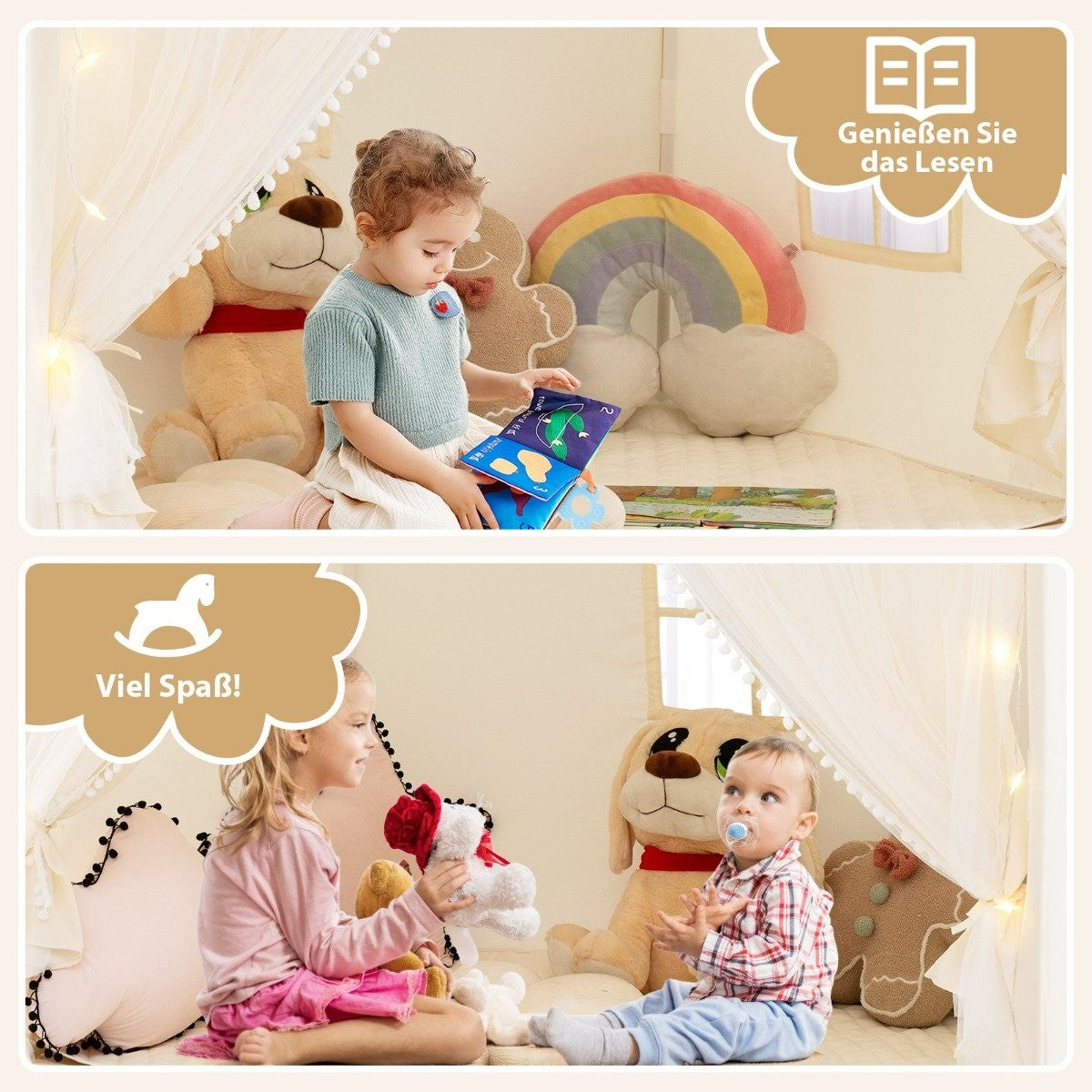 Children's Play Tent with Curtains & Star Lights