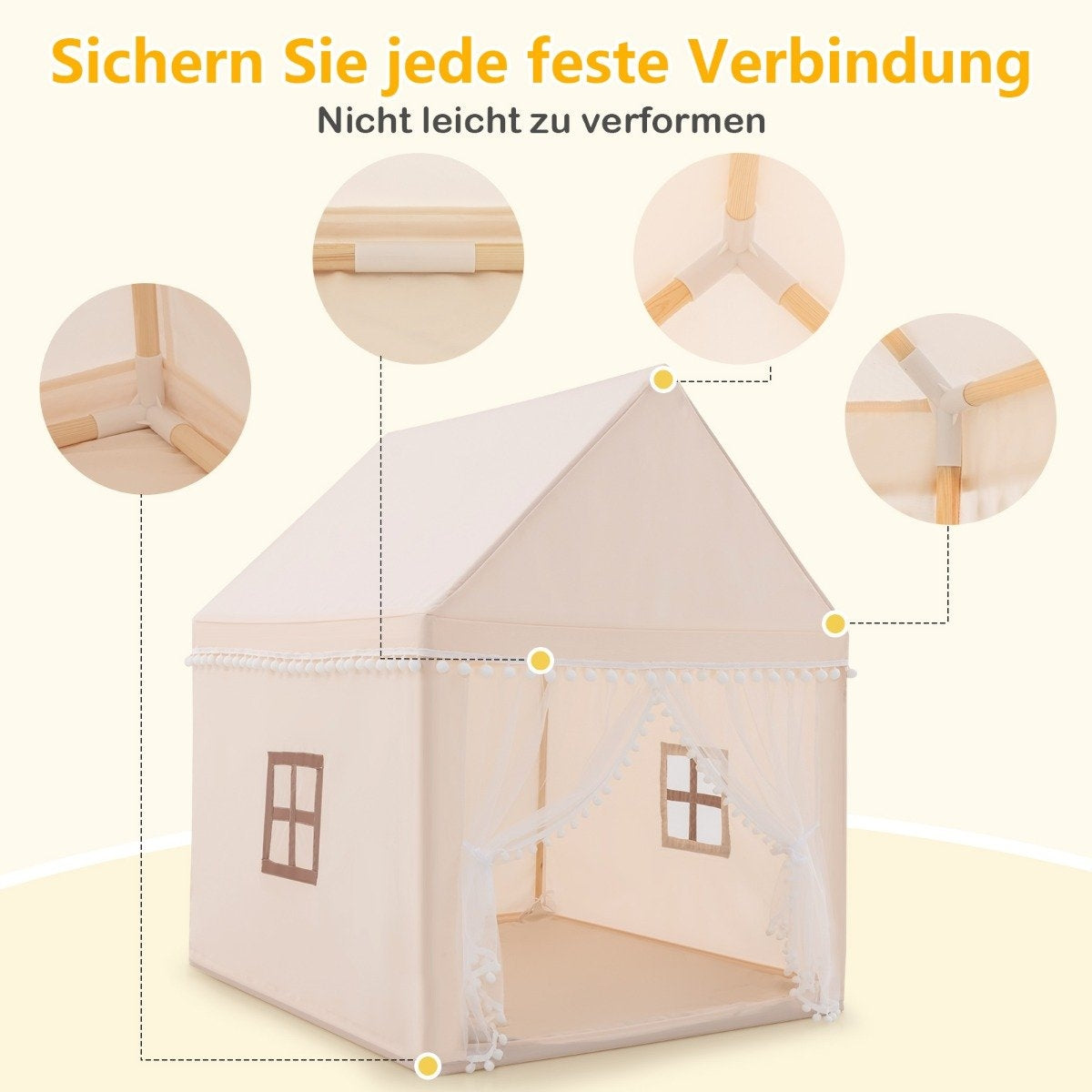 Children's Playhouse Tent, Beige/Brown, 120x105x140 cm