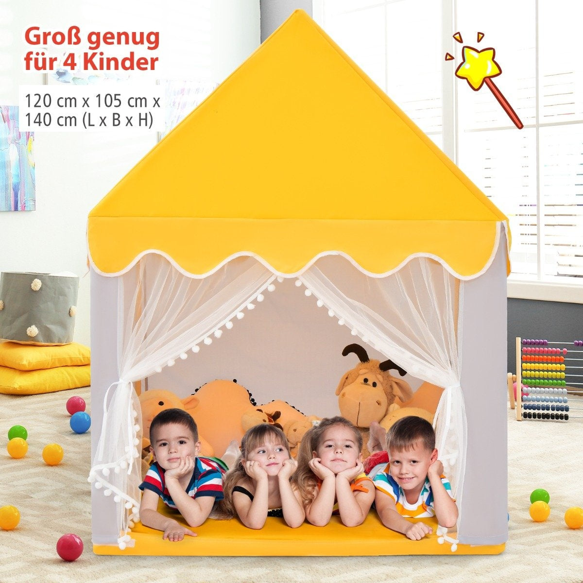 Children's Playhouse with Solid Wood Frame & Cotton Blanket Children's Tent Gray + Yellow