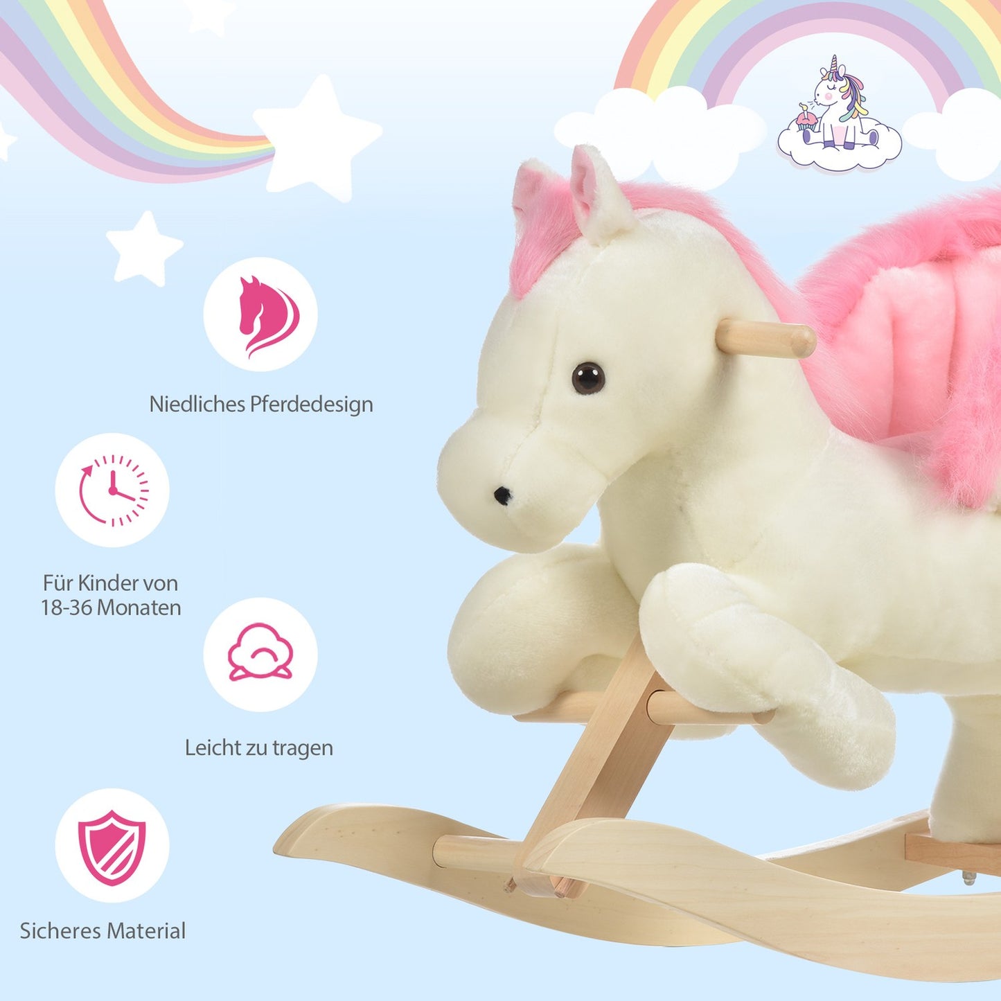 Plush rocking horse with sound and handle, 18-36 months