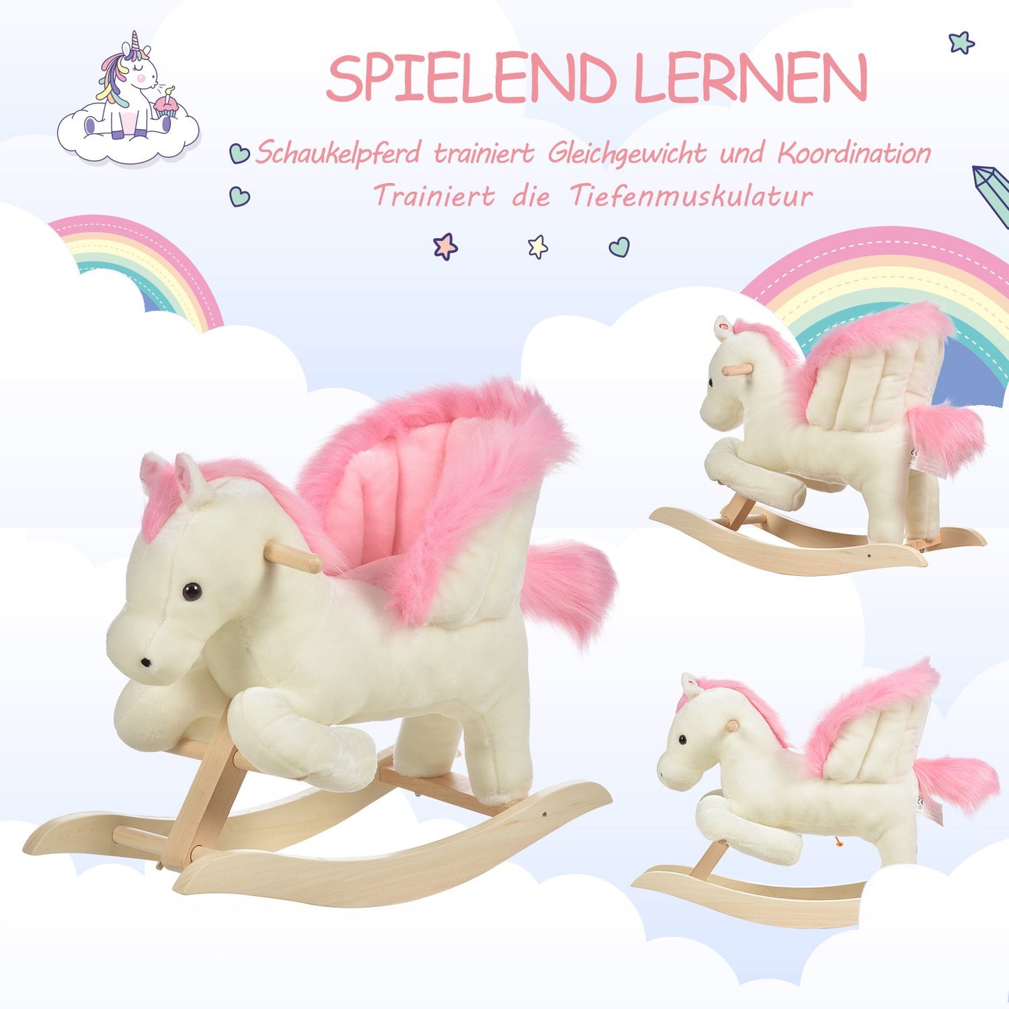 Plush rocking horse with sound and handle, 18-36 months