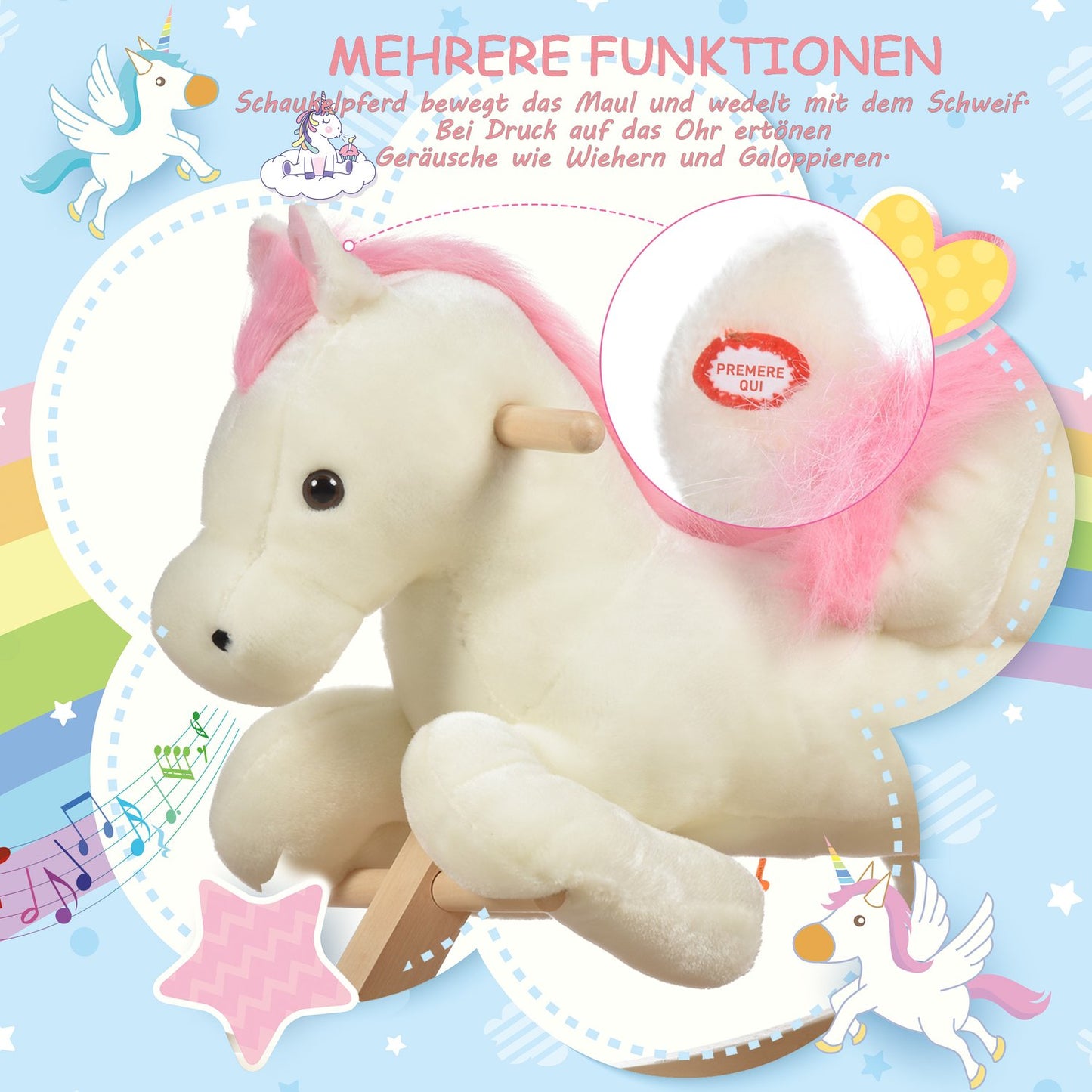Plush rocking horse with sound and handle, 18-36 months