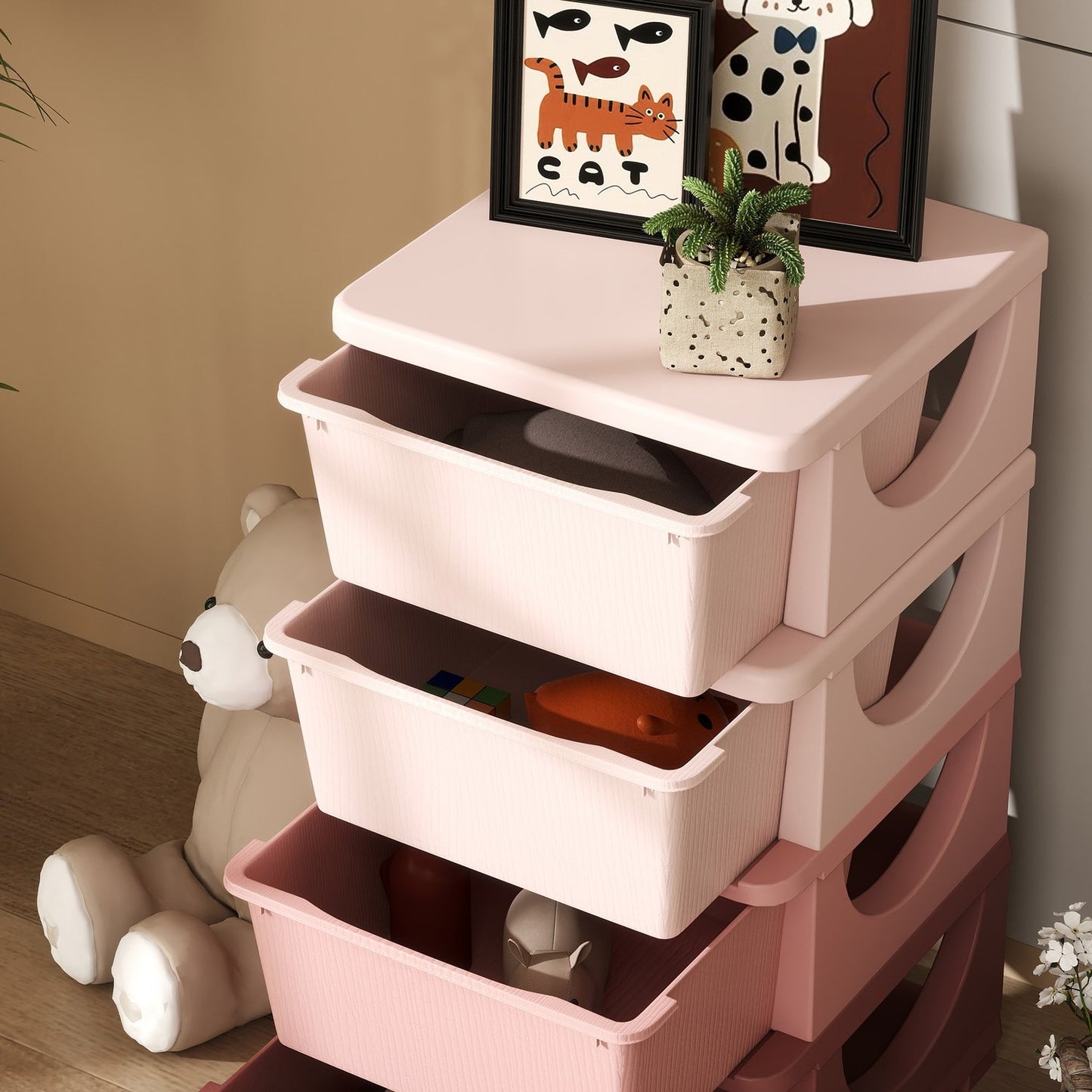 Kids Room 4 Tier Toy Organizer - Pink Storage Box