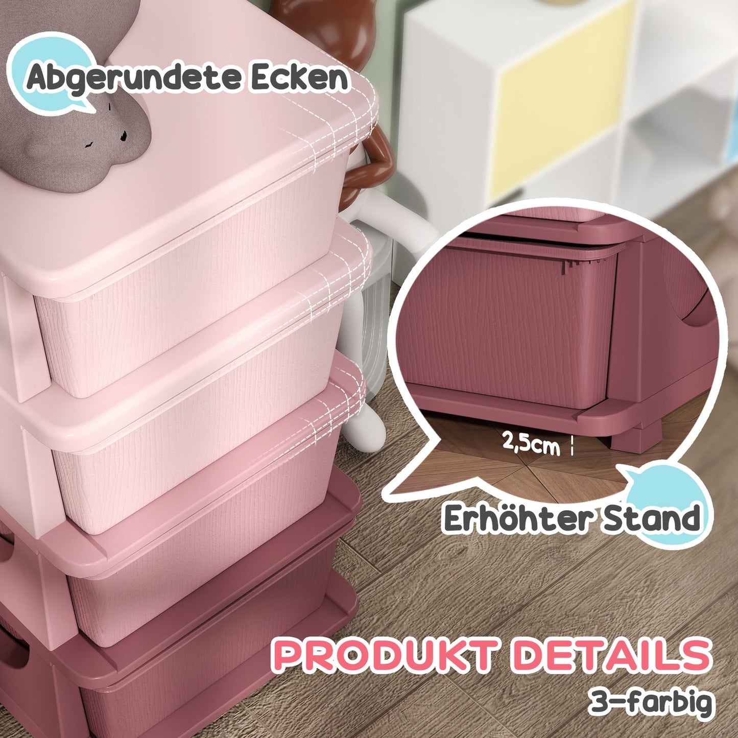 Kids Room 4 Tier Toy Organizer - Pink Storage Box
