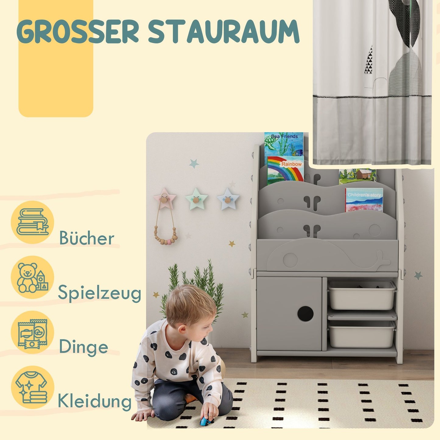 Children's shelf with 2 storage drawers - 4-tier organizer