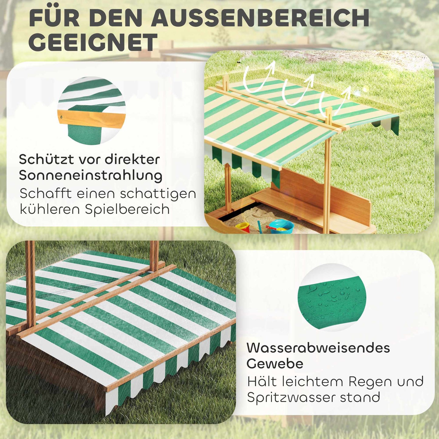 Children's Sandbox with Adjustable Canopy and Seats, 106x106 cm