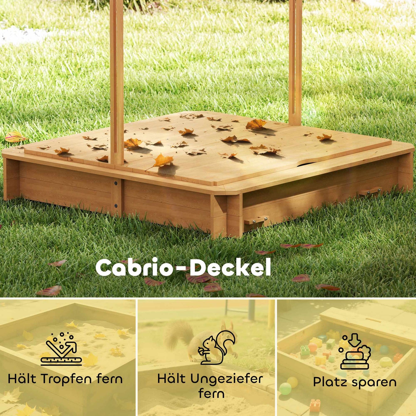 Children's Sandbox with Adjustable Canopy and Seats, 106x106 cm