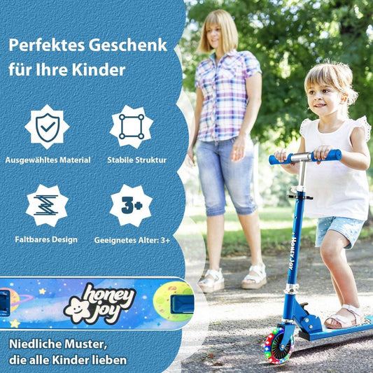 Children's Scooter 2 Wheel Kick Scooter with Flashing Wheels Stand and Cruise Toddler Toy