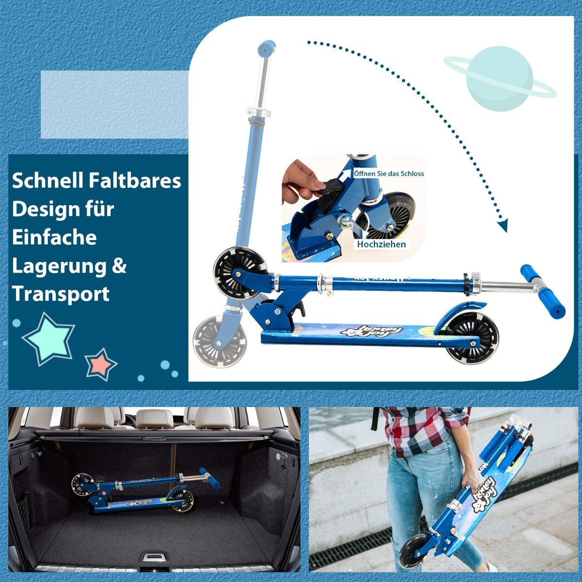 Children's Scooter 2 Wheel Kick Scooter with Flashing Wheels Stand and Cruise Toddler Toy