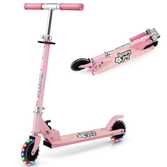 Children's Scooter 2 Wheel Kick Scooter with Flashing Wheels Stand and Cruise Toddler Toy Pink
