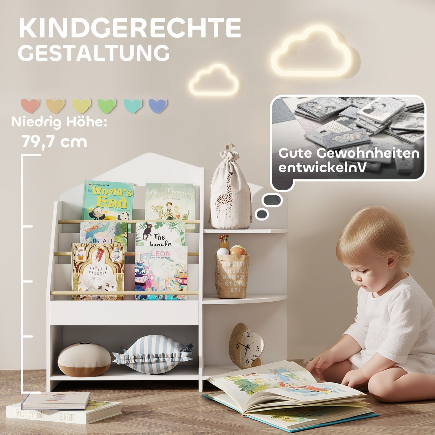 Children's Shelf, 7 Tiers, Holds 40kg, White