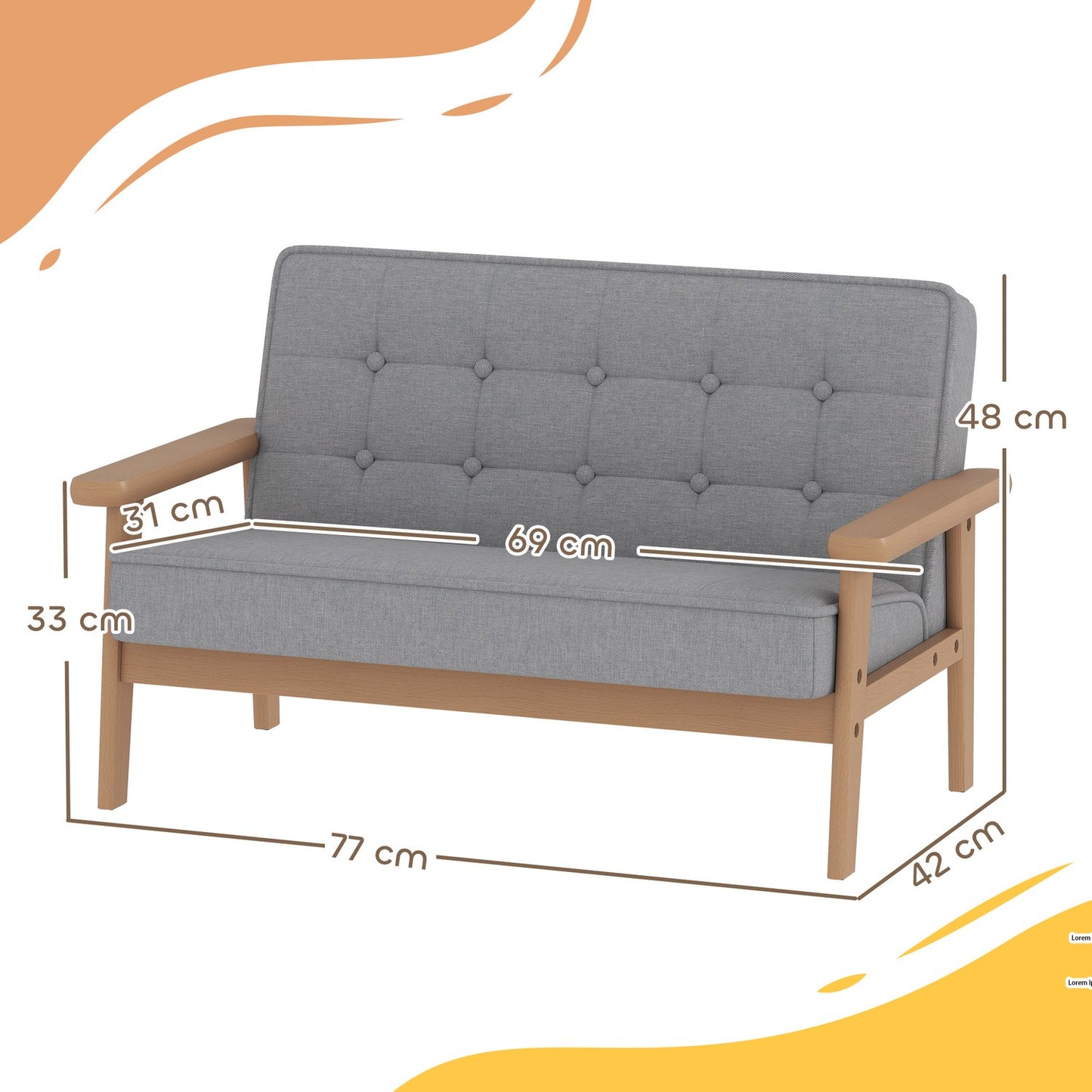 Children's Sofa, Velvet Look, Wood Frame, Ages 3-15, Gray