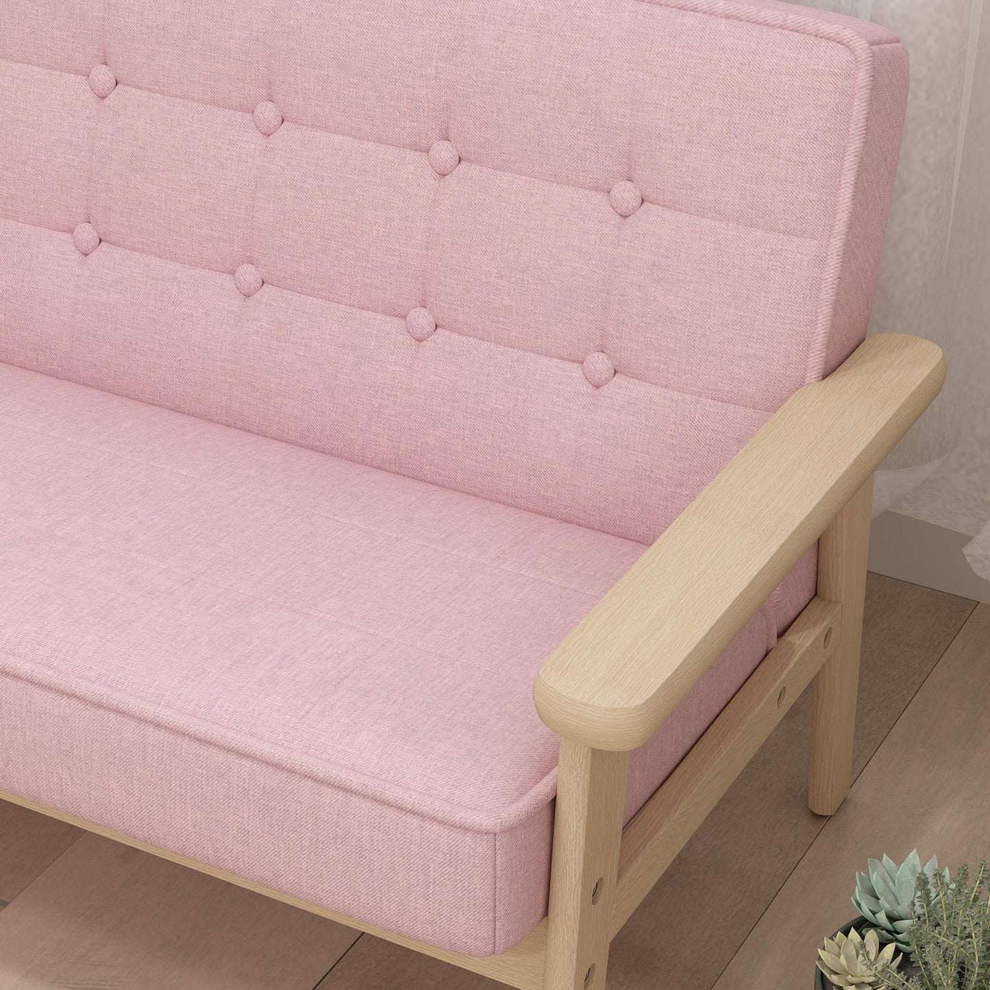 Children's Sofa, Velvet Look, Wood Frame, Ages 3-15, Pink