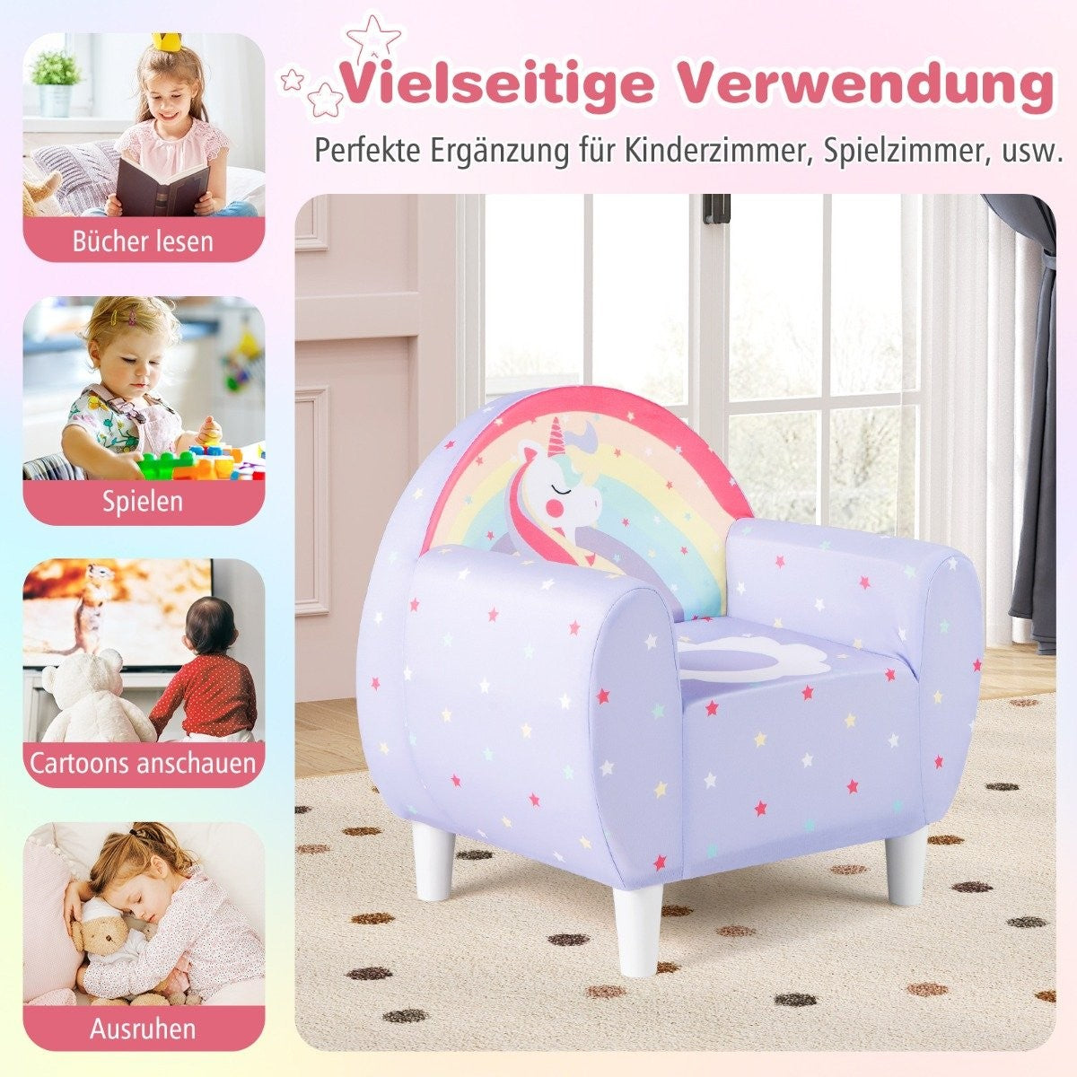 Children's Sofa with Backrest & Armrest – Unicorn Design