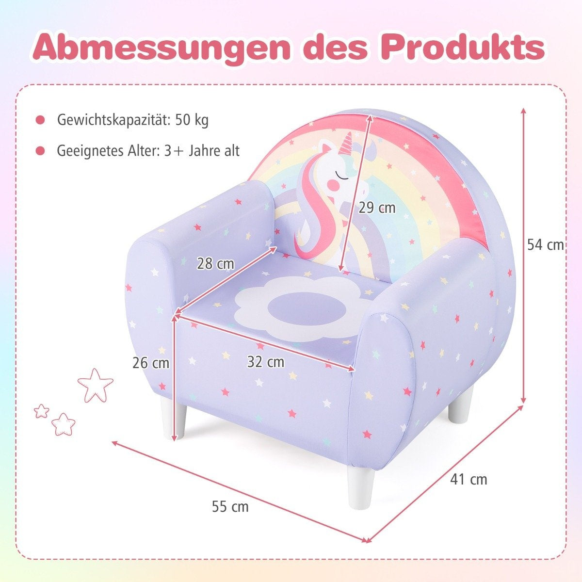 Children's Sofa with Backrest & Armrest – Unicorn Design
