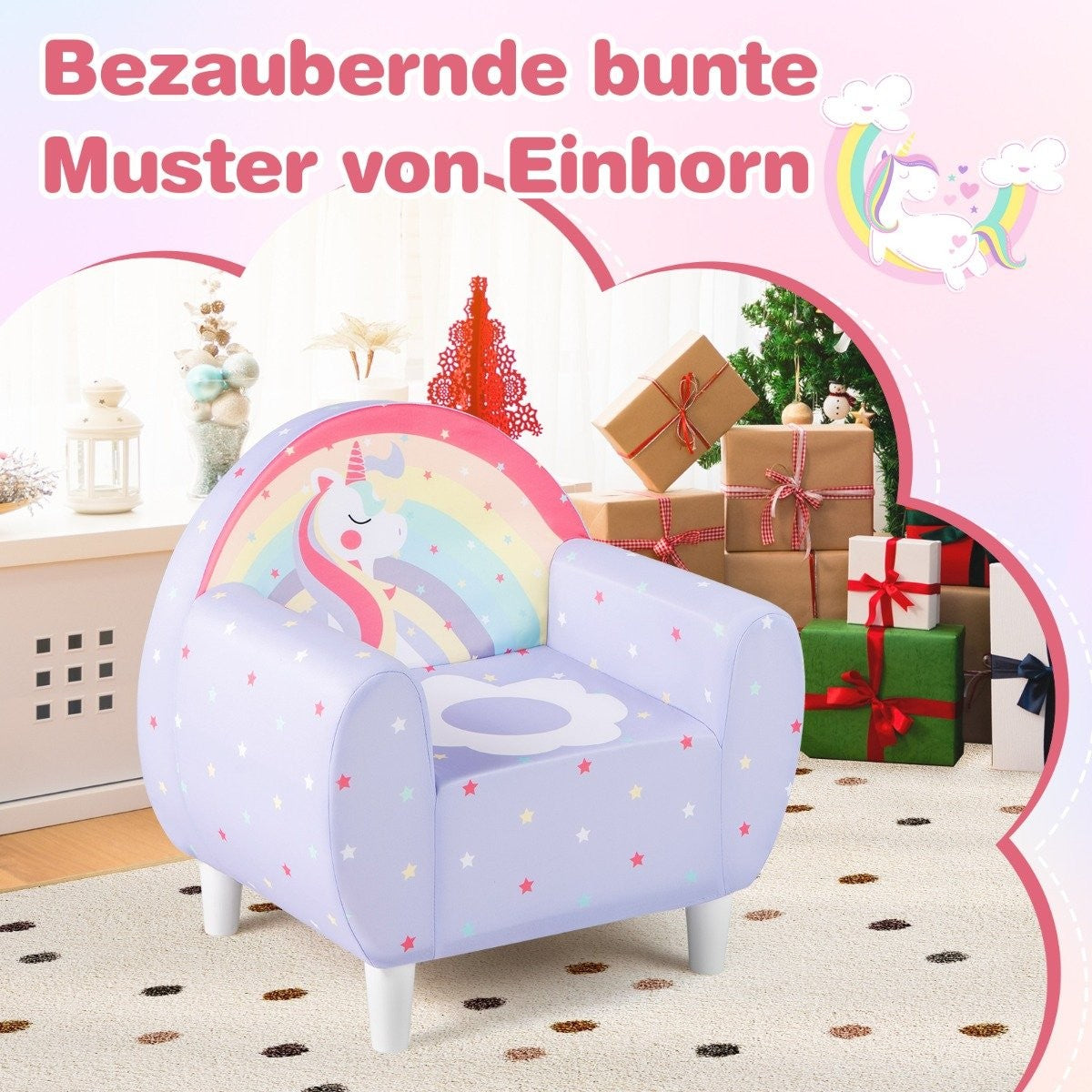 Children's Sofa with Backrest & Armrest – Unicorn Design